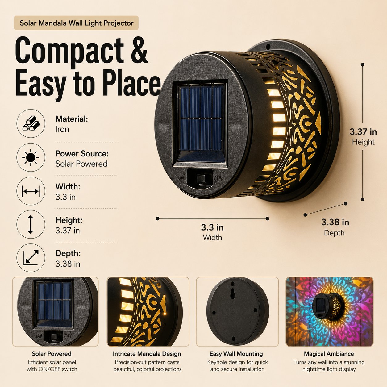 Solar-powered Bohemian Mandala Wall Lamp✨| 2026 Summer Special Edition Theme