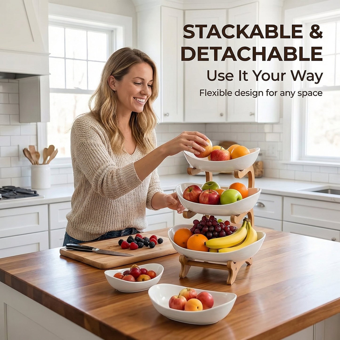 🍓2-Tier / 3-Tier Fruit Basket with Stand – Space-Saving Countertop Organizer