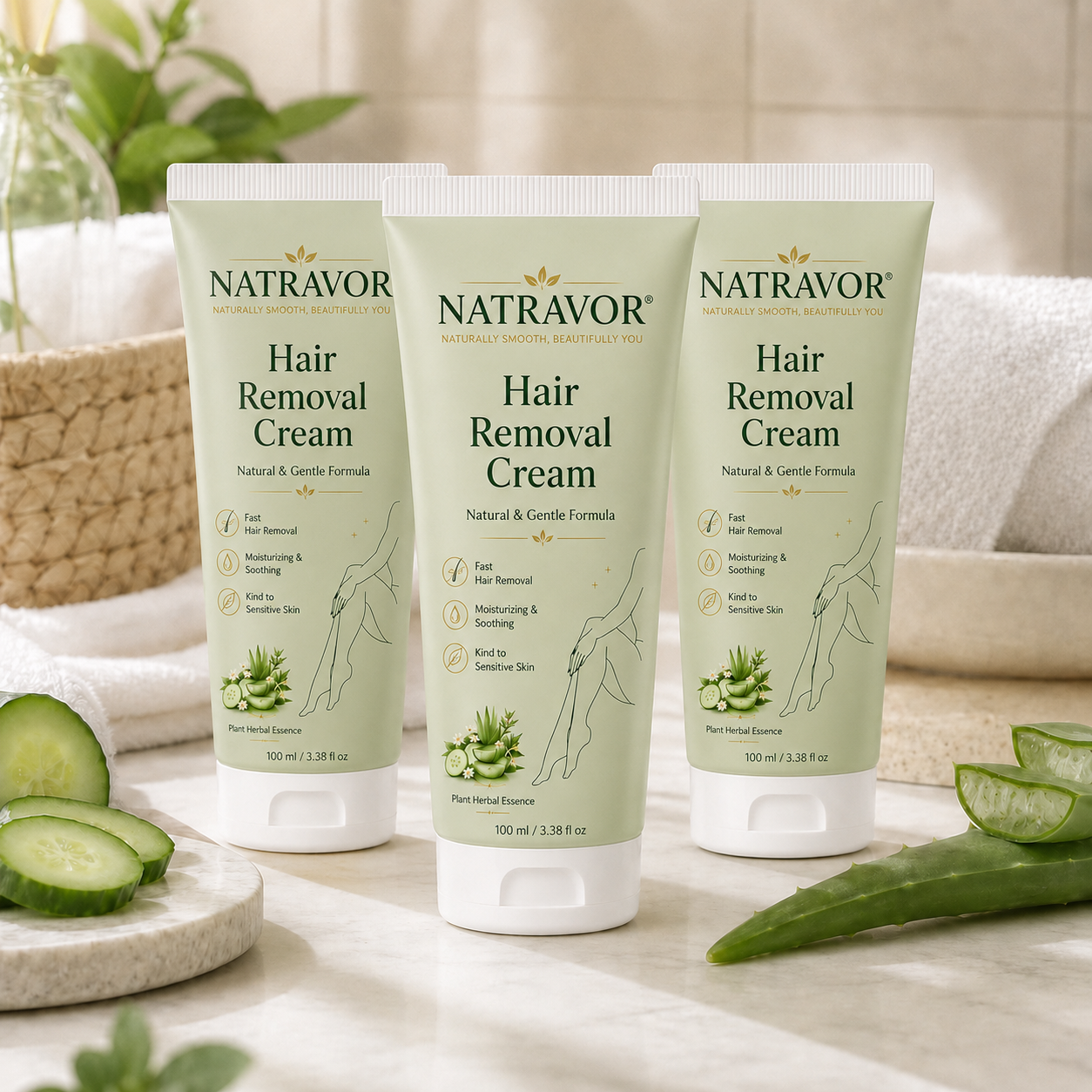 NATRAVOR® Natural Gentle Hair Removal Cream | For Women & Men, Sensitive Skin