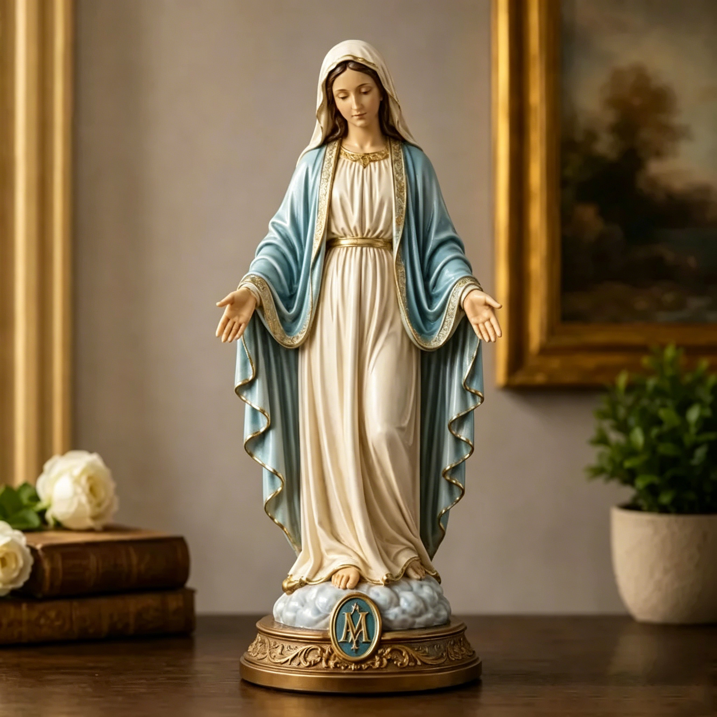 ✝️ Sacred Heart & Blessed Mother Religious Statue Set – Elegant Christian Home Décor