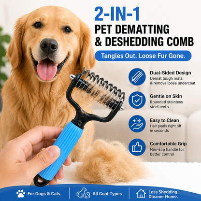 🐾 Double-Sided Stainless Steel Pet Dematting Comb, Shedding & Matted Hair Remover for Dogs & Cats