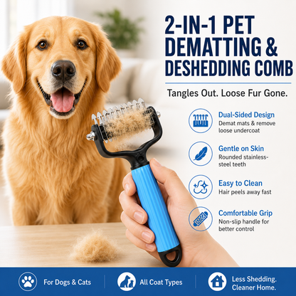 🐾 Double-Sided Stainless Steel Pet Dematting Comb, Shedding & Matted Hair Remover for Dogs & Cats