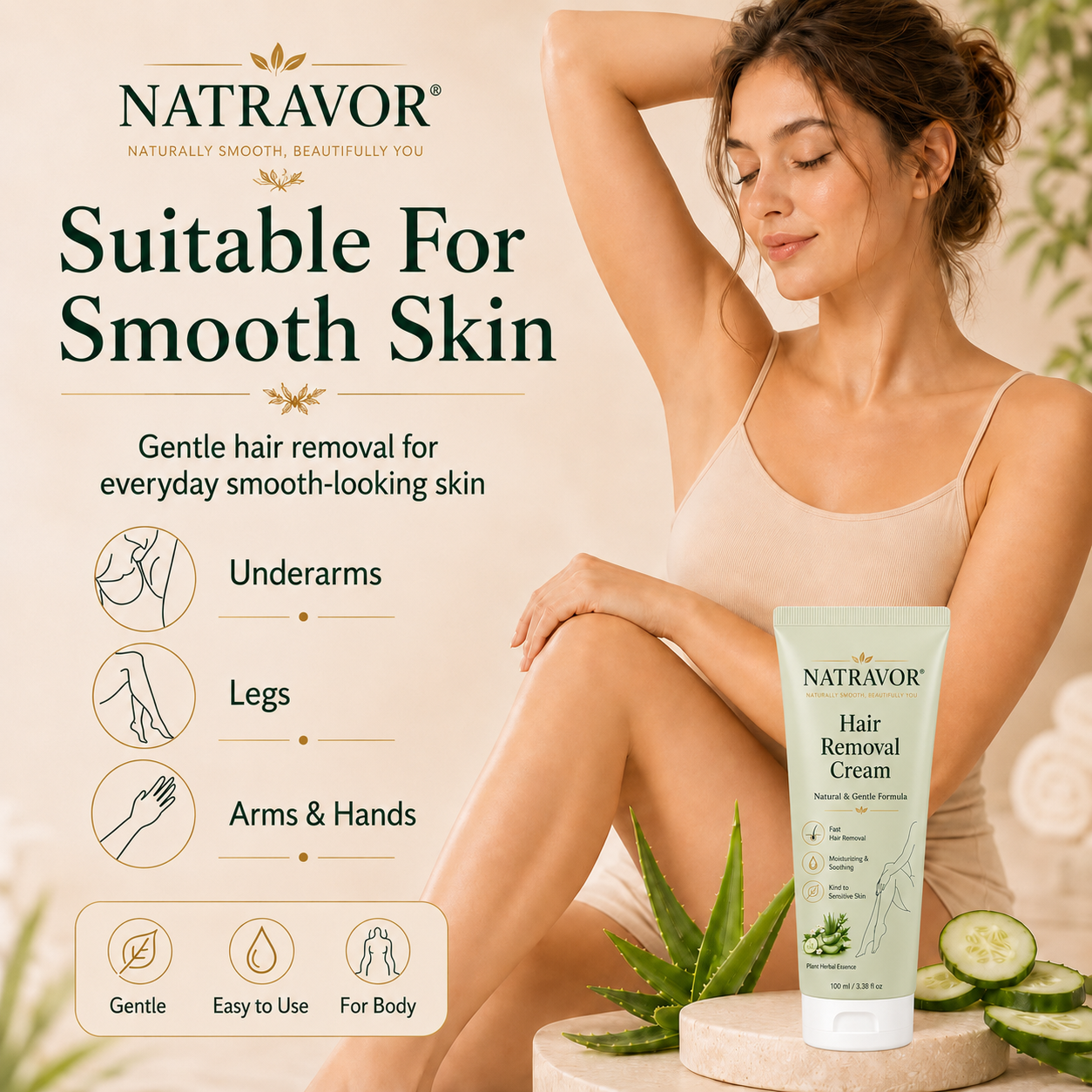 NATRAVOR® Natural Gentle Hair Removal Cream | For Women & Men, Sensitive Skin