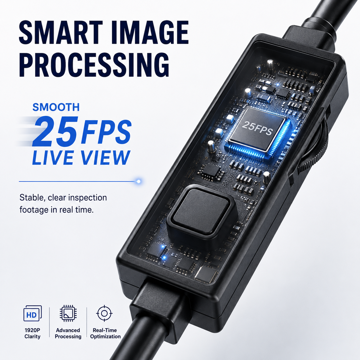 Professional Automotive Inspection Borescope – 1920P HD, 8 LEDs, 16.4FT Semi-Rigid Cable