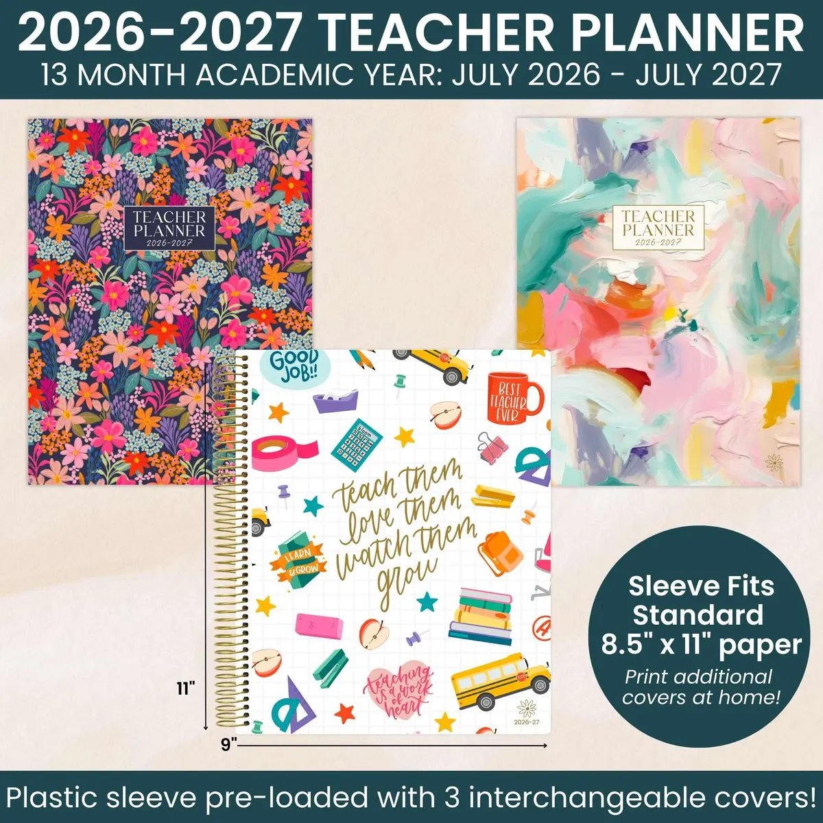 📚🧑‍🏫 2026-27 Teacher Planner | Interchangeable Cover ✨ Buy 2 Free Shipping (✨Hardcover)
