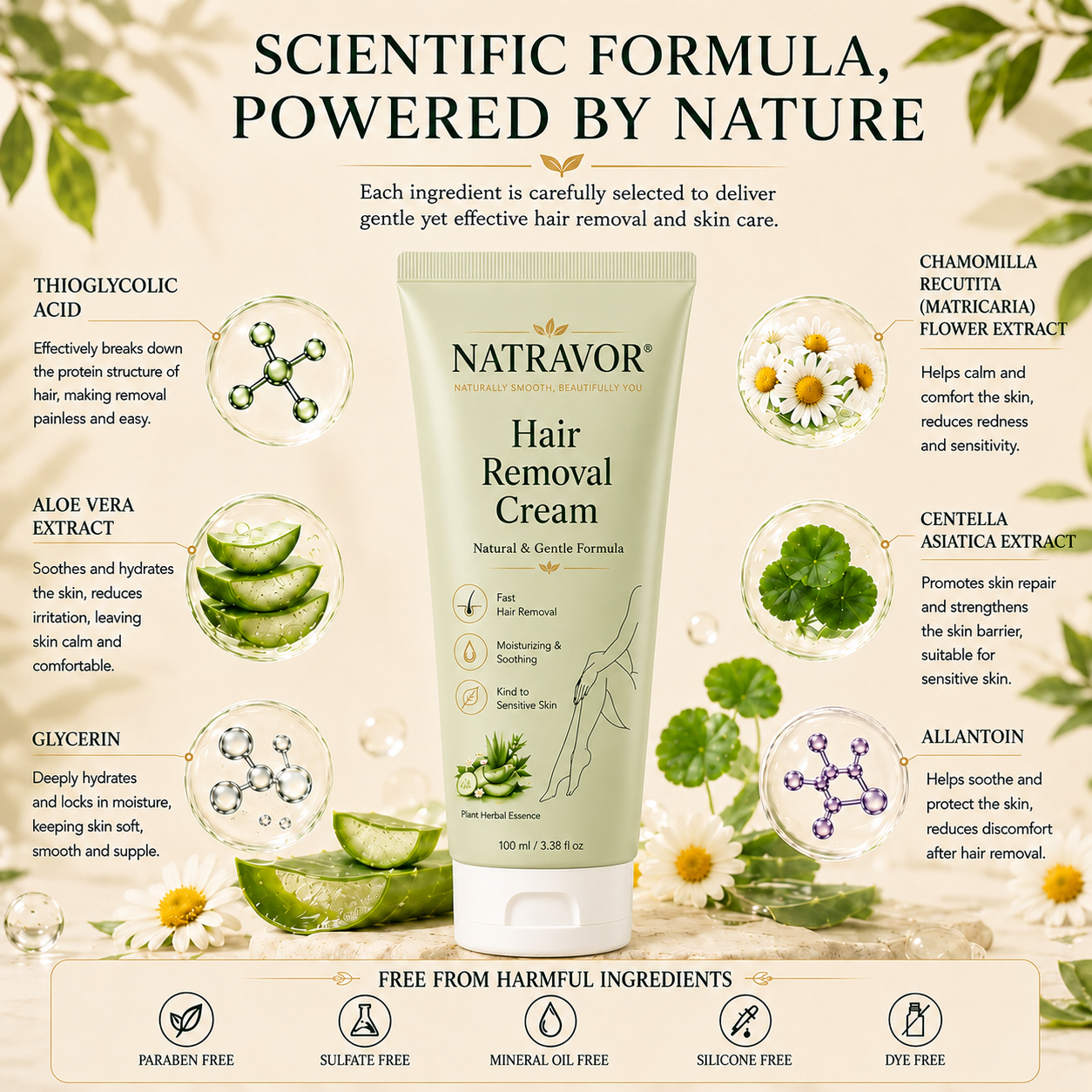 NATRAVOR® Natural Gentle Hair Removal Cream | For Women & Men, Sensitive Skin