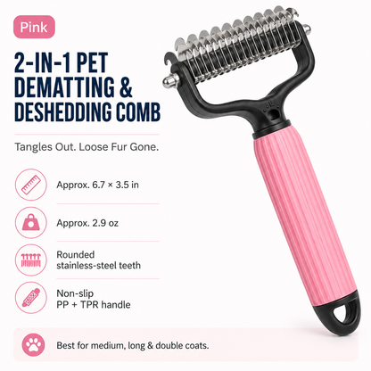 🐾 Double-Sided Stainless Steel Pet Dematting Comb, Shedding & Matted Hair Remover for Dogs & Cats