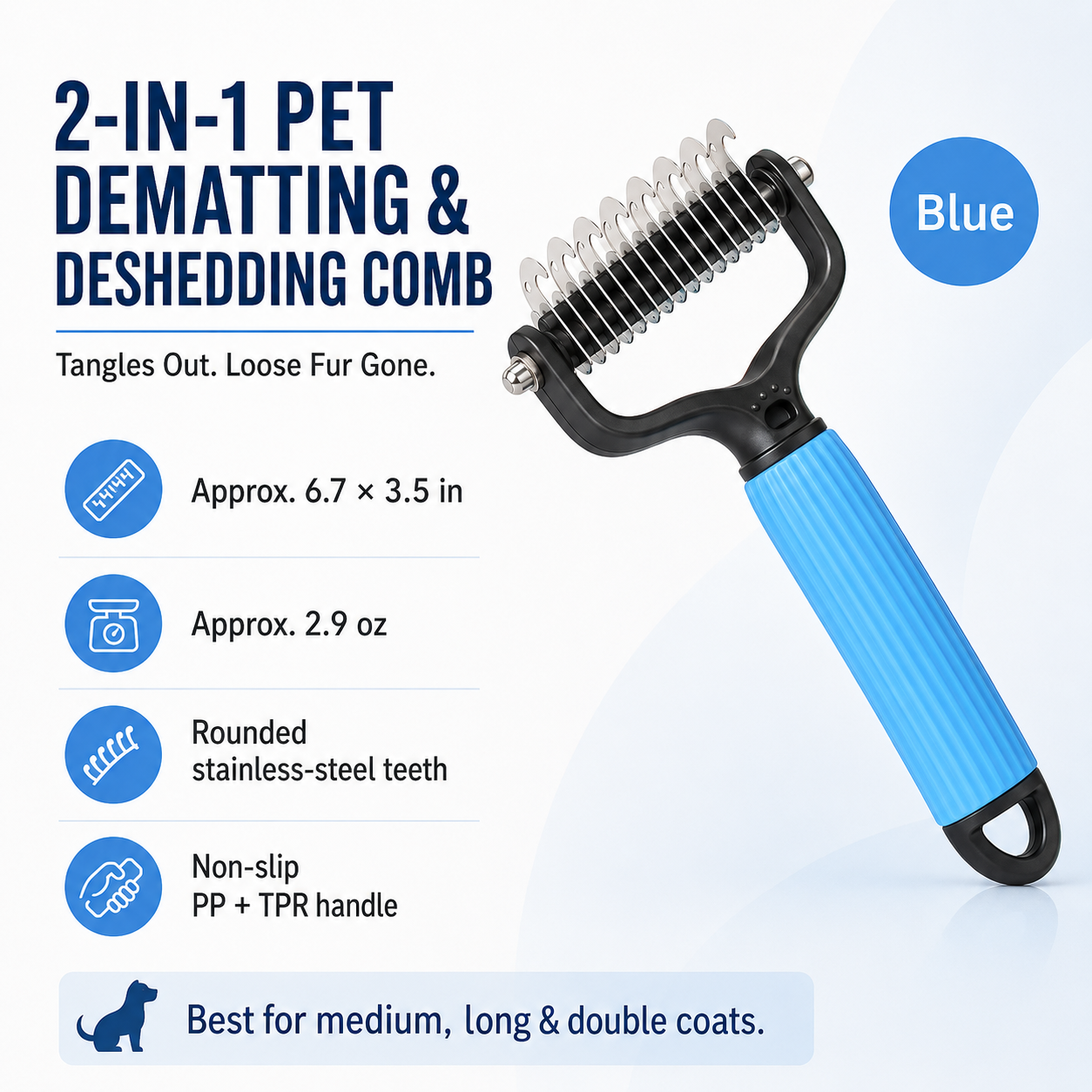 🐾 Double-Sided Stainless Steel Pet Dematting Comb, Shedding & Matted Hair Remover for Dogs & Cats