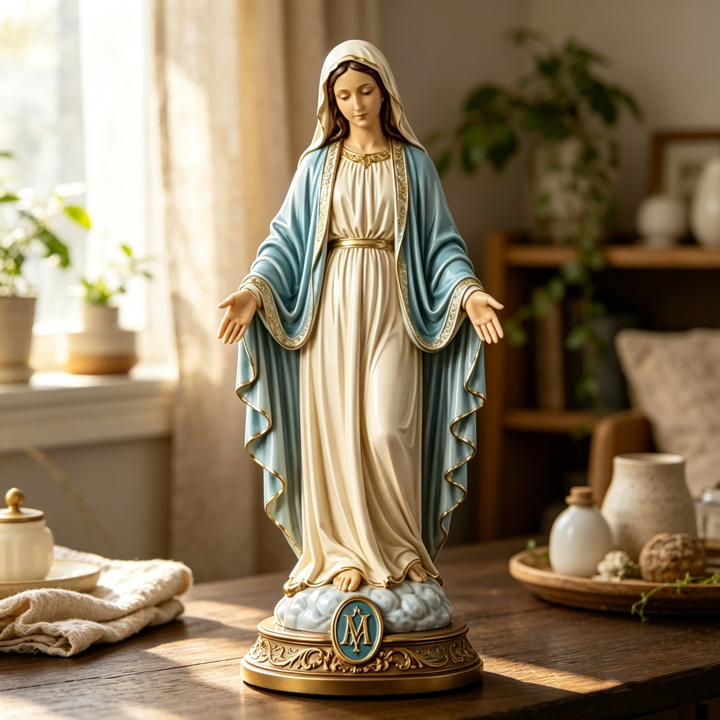 ✝️ Sacred Heart & Blessed Mother Religious Statue Set – Elegant Christian Home Décor
