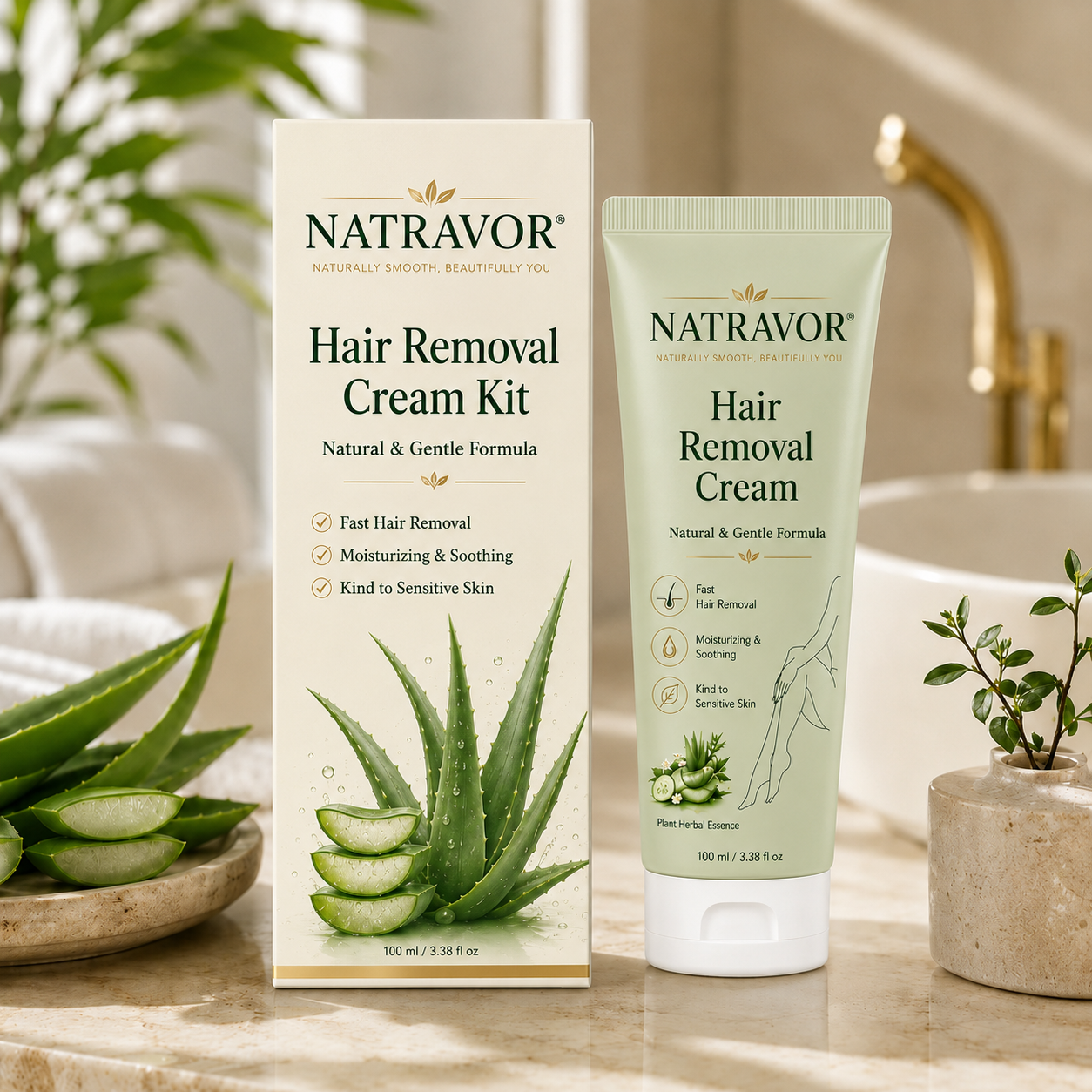 NATRAVOR® Natural Gentle Hair Removal Cream | For Women & Men, Sensitive Skin