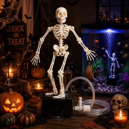 Dancing Skeleton Aquarium Ornament, Air-Powered Moving Fish Tank Decor with Suction Base