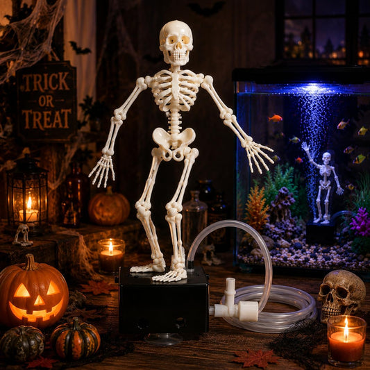 Dancing Skeleton Aquarium Ornament, Air-Powered Moving Fish Tank Decor with Suction Base