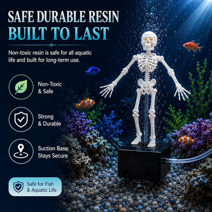 Dancing Skeleton Aquarium Ornament, Air-Powered Moving Fish Tank Decor with Suction Base