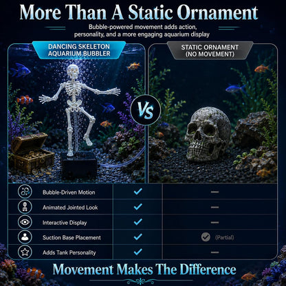 Dancing Skeleton Aquarium Ornament, Air-Powered Moving Fish Tank Decor with Suction Base