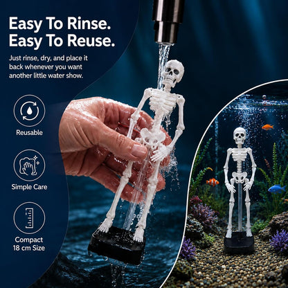Dancing Skeleton Aquarium Ornament, Air-Powered Moving Fish Tank Decor with Suction Base