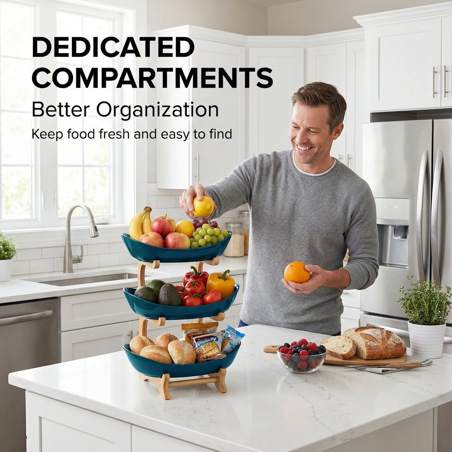 🍓2-Tier / 3-Tier Fruit Basket with Stand – Space-Saving Countertop Organizer