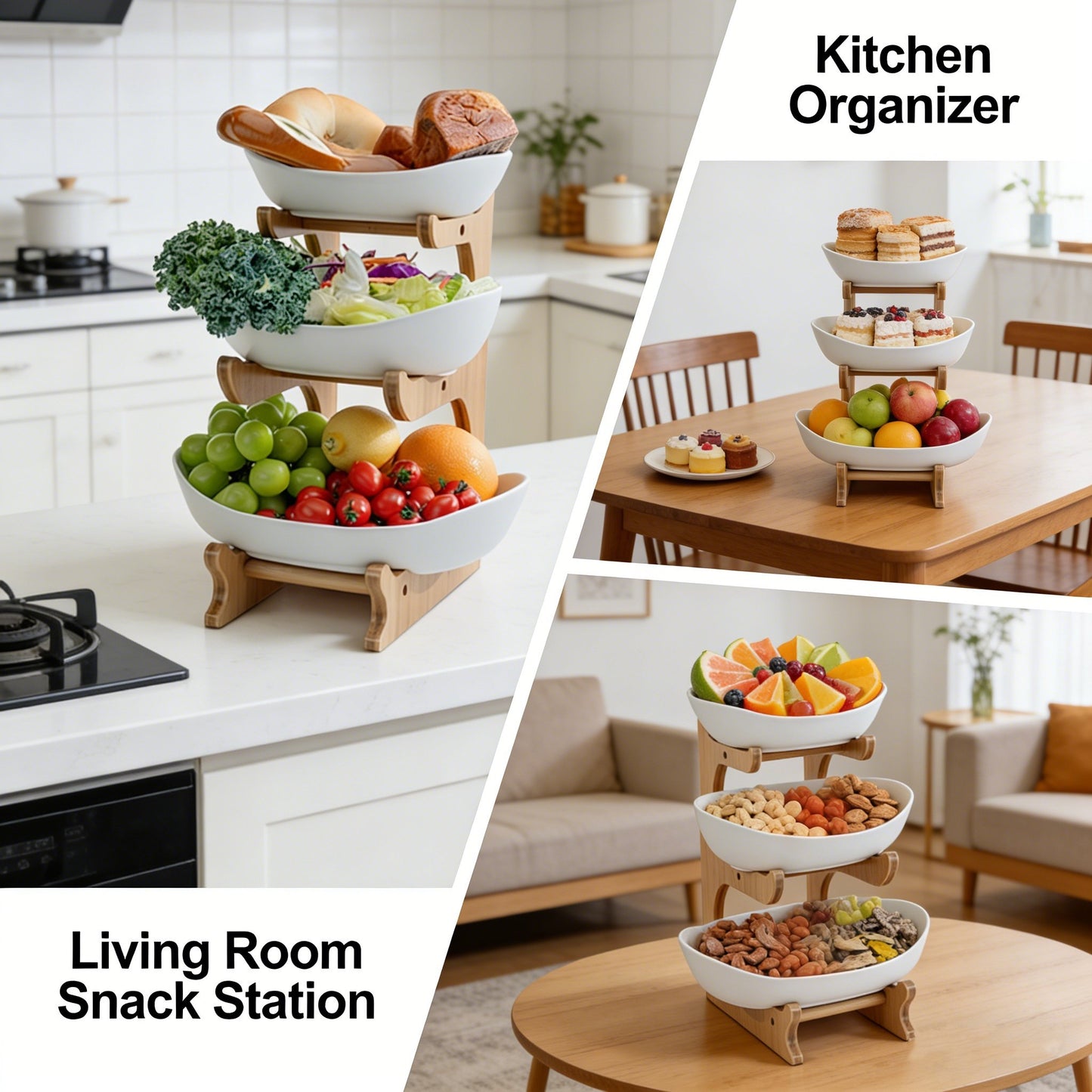 🍓2-Tier / 3-Tier Fruit Basket with Stand – Space-Saving Countertop Organizer