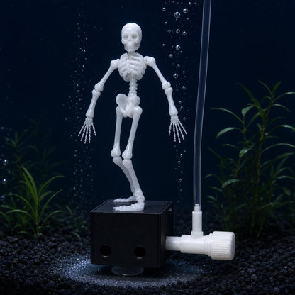 Dancing Skeleton Aquarium Ornament, Air-Powered Moving Fish Tank Decor with Suction Base