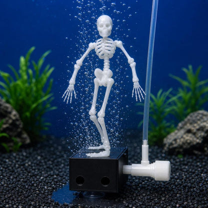 Dancing Skeleton Aquarium Ornament, Air-Powered Moving Fish Tank Decor with Suction Base