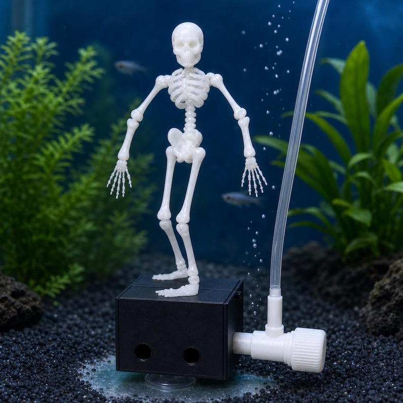 Dancing Skeleton Aquarium Ornament, Air-Powered Moving Fish Tank Decor with Suction Base